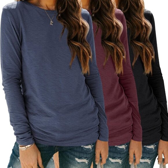 Tops - Women's 3 Pack Long Sleeve Tops - Black, Winedarkblue, Large